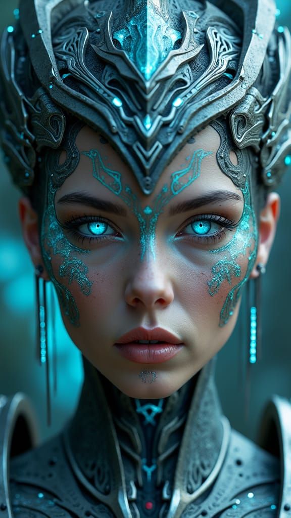 Majestic Cyberpunk High Priestess with Ethereal Aura