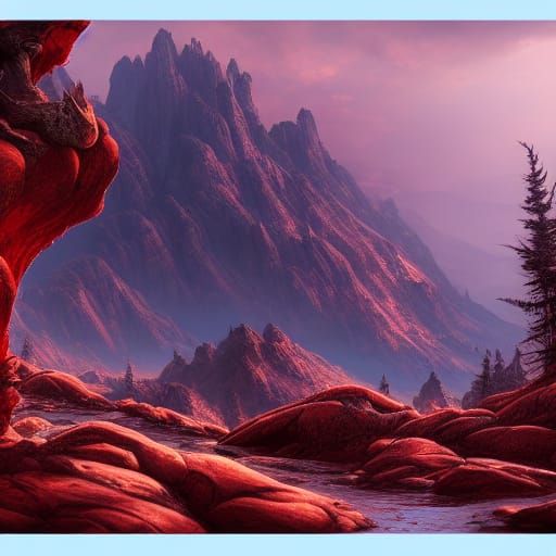 Mountain Lion Man in a Blood Mountain Landscape