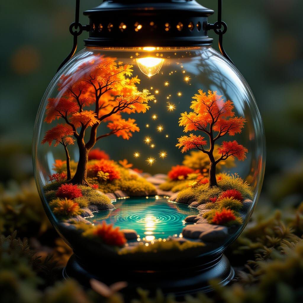 Magical Autumn Ecosystem in Vintage Lantern