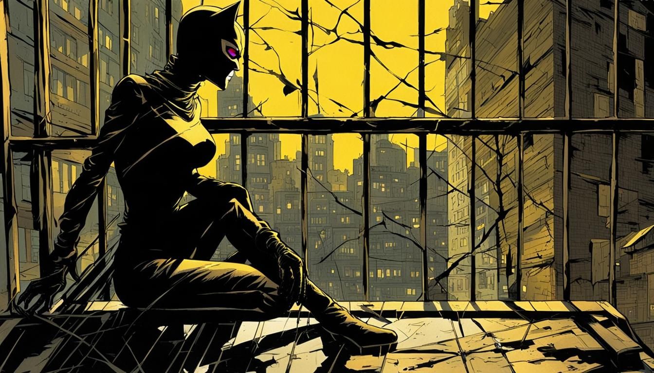 Catwoman in Broken Windowframe: Graphic Novel Art