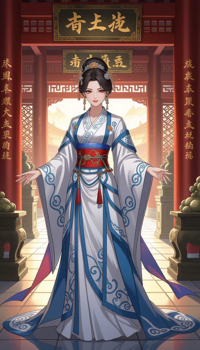 Elegant Noblewoman in Ancient Temple, Anime Key Visual