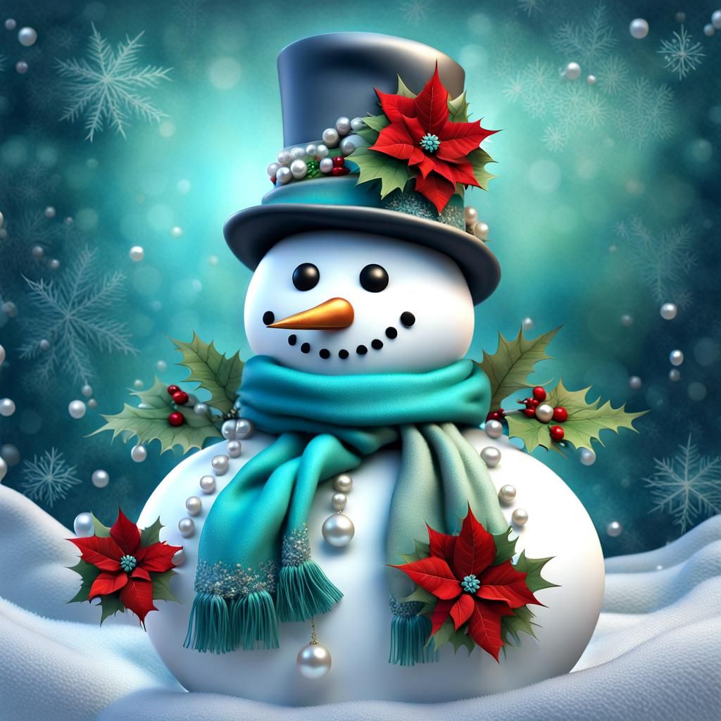 Elegant 3D Snowman with Poinsettias and Pearls