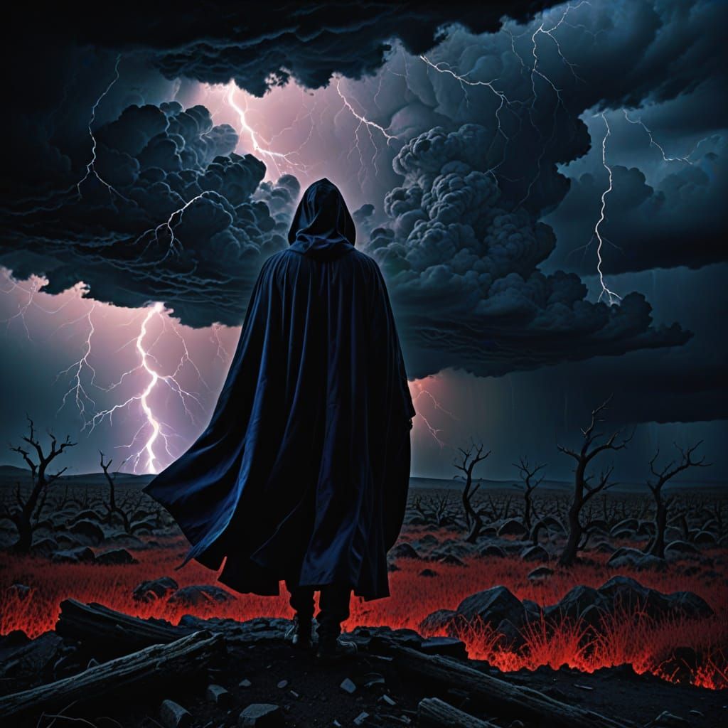 God and Death Confrontation in Dark Fantasy Landscape