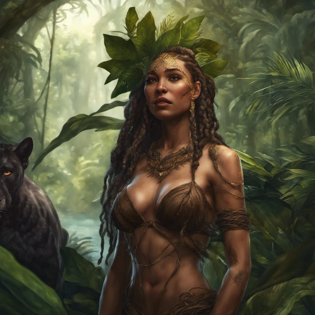 Female Jungle Druid with Black Panther