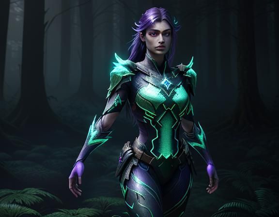 Amphibian Woman in Misty Forest, 3D Game Art