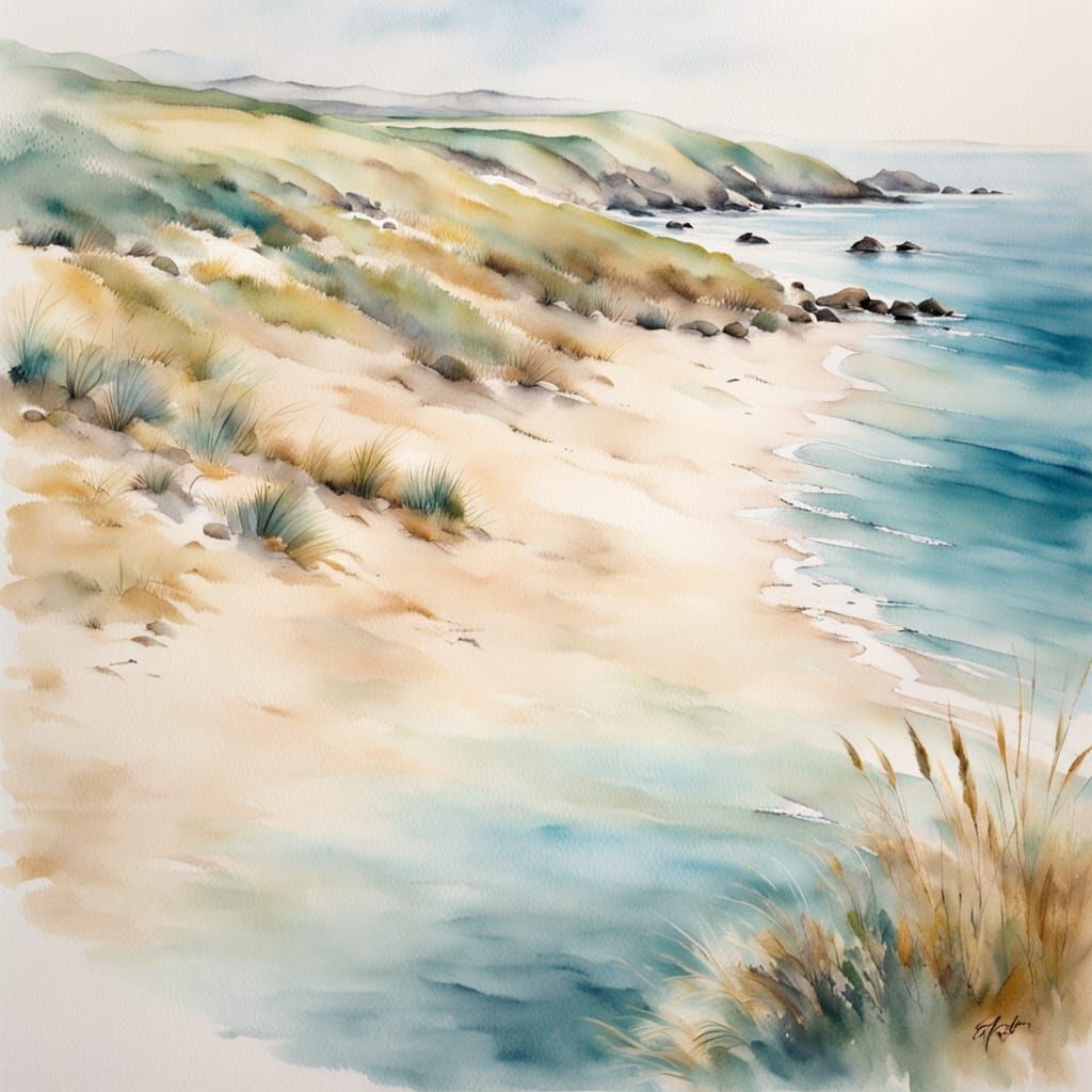Aerial Beach View in Watercolour Style