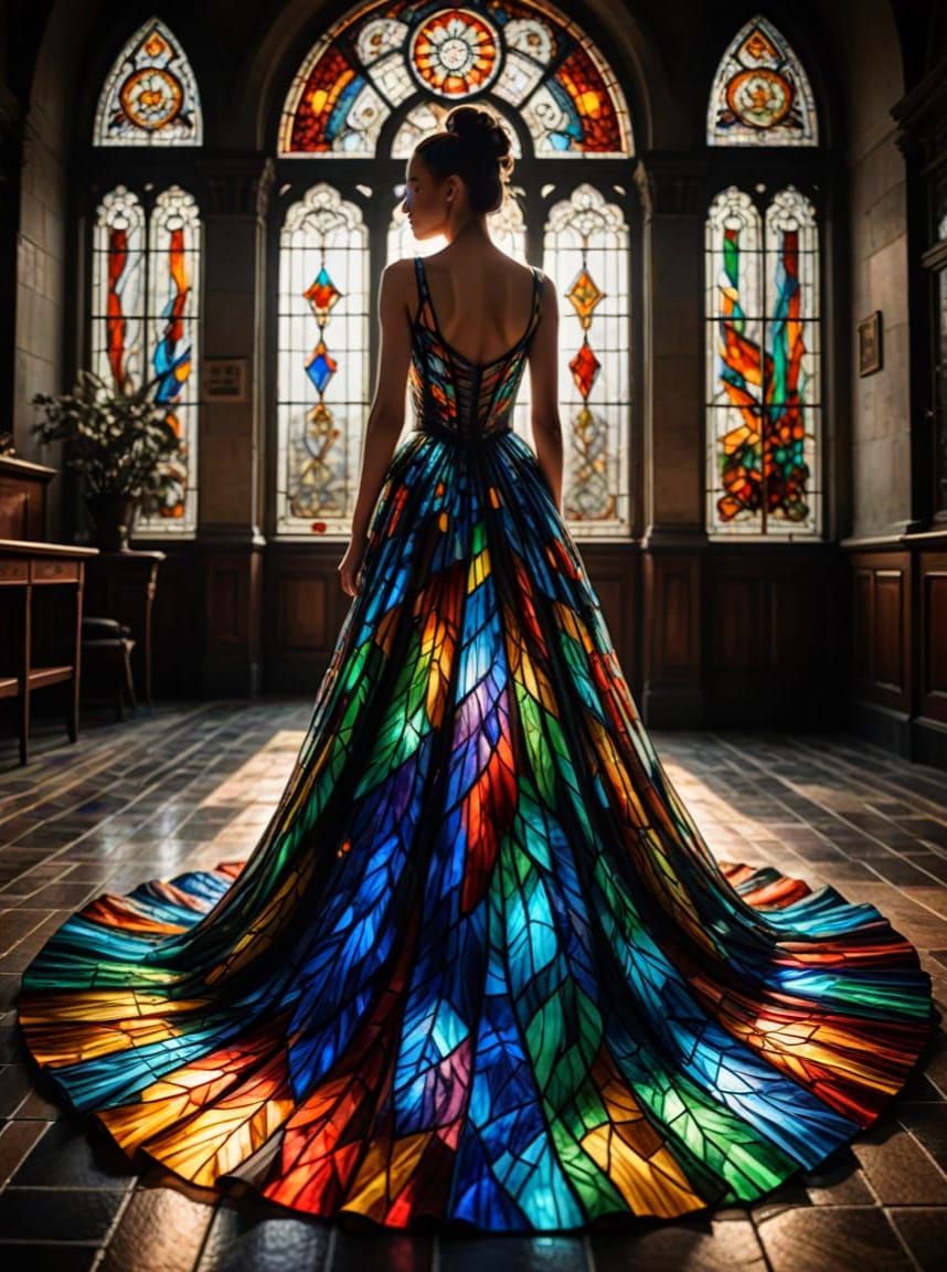 Stunning Stained Glass Fashion Portrait in Elegant Bun