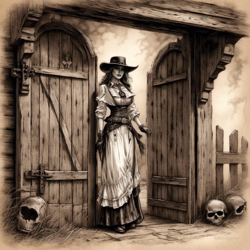 Gothic Cowgirl in Steampunk Western Saloon