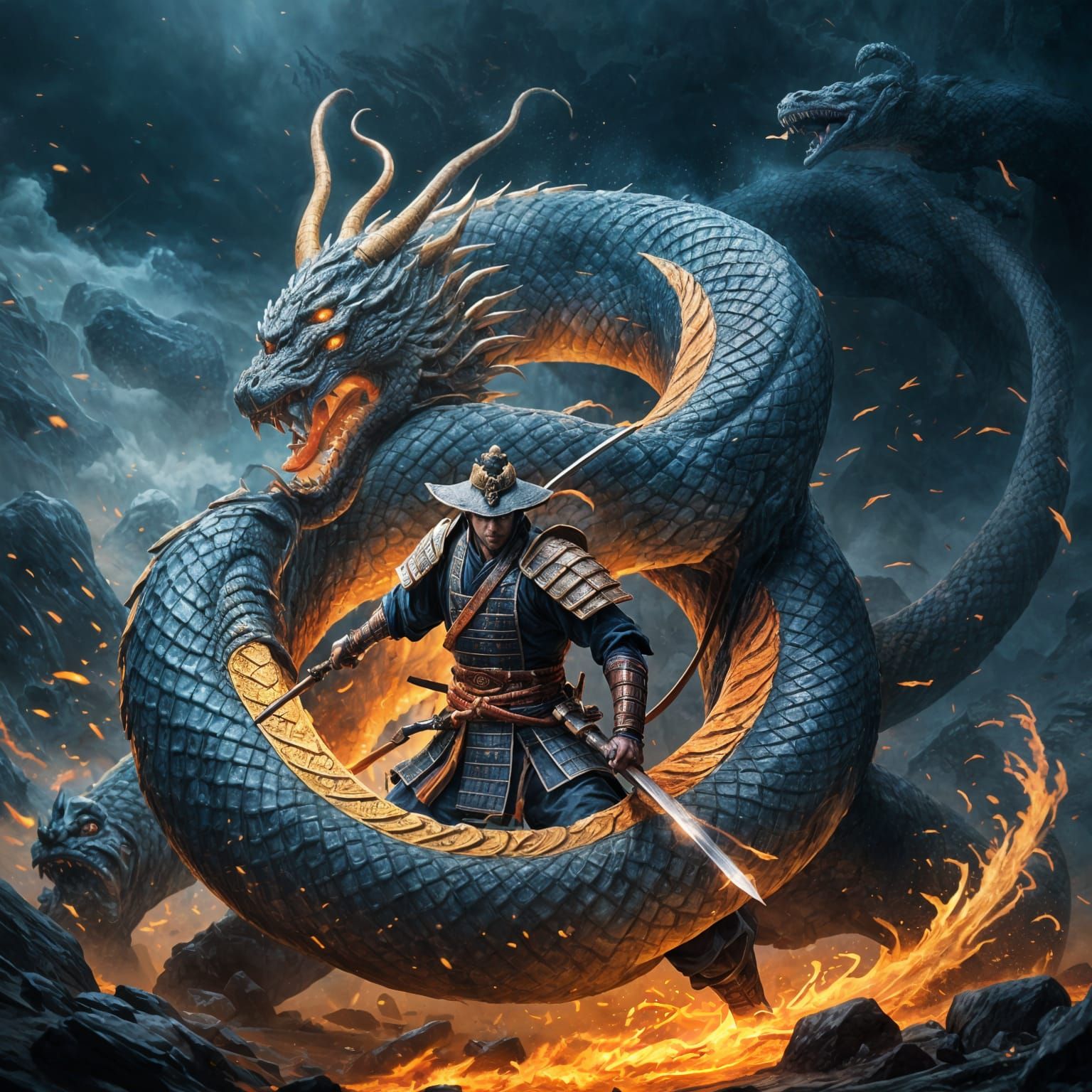 Samurai vs Serpent: Detailed Matte Painting