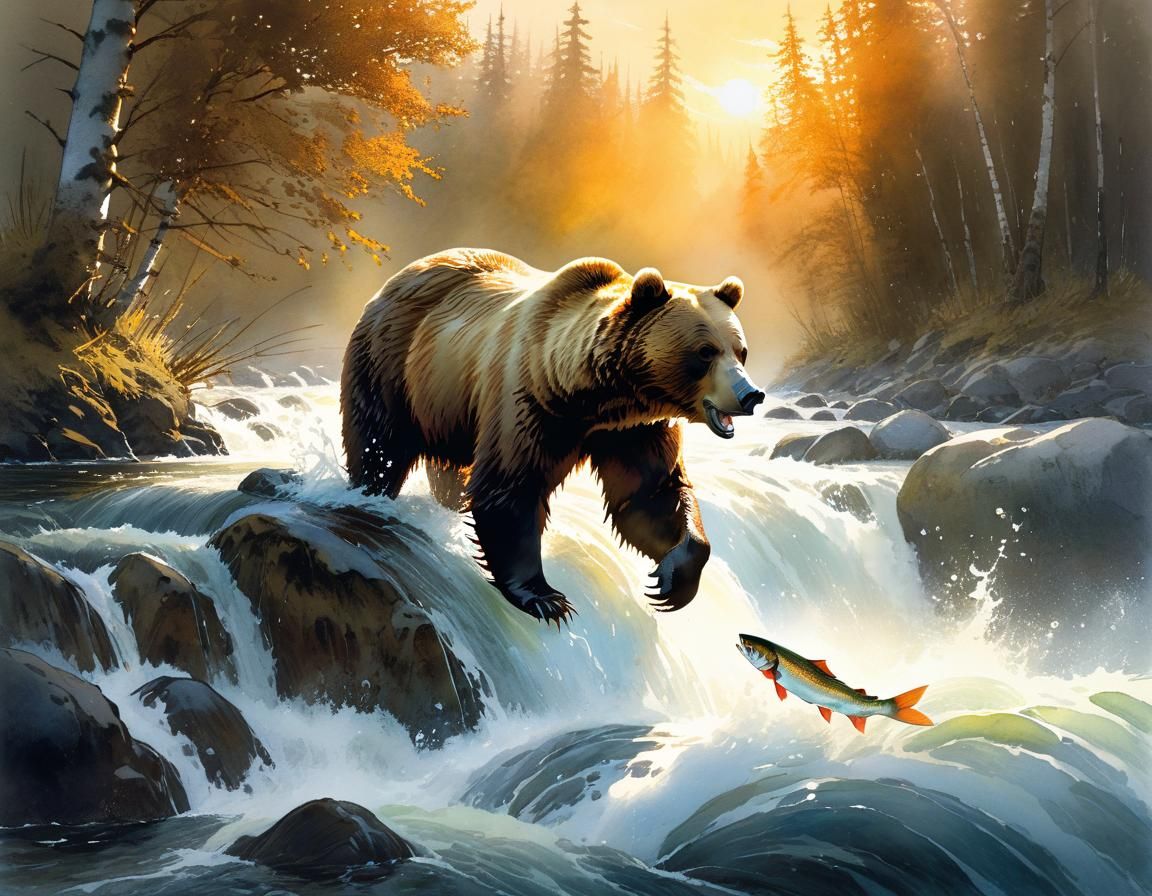 A bear catching a fish