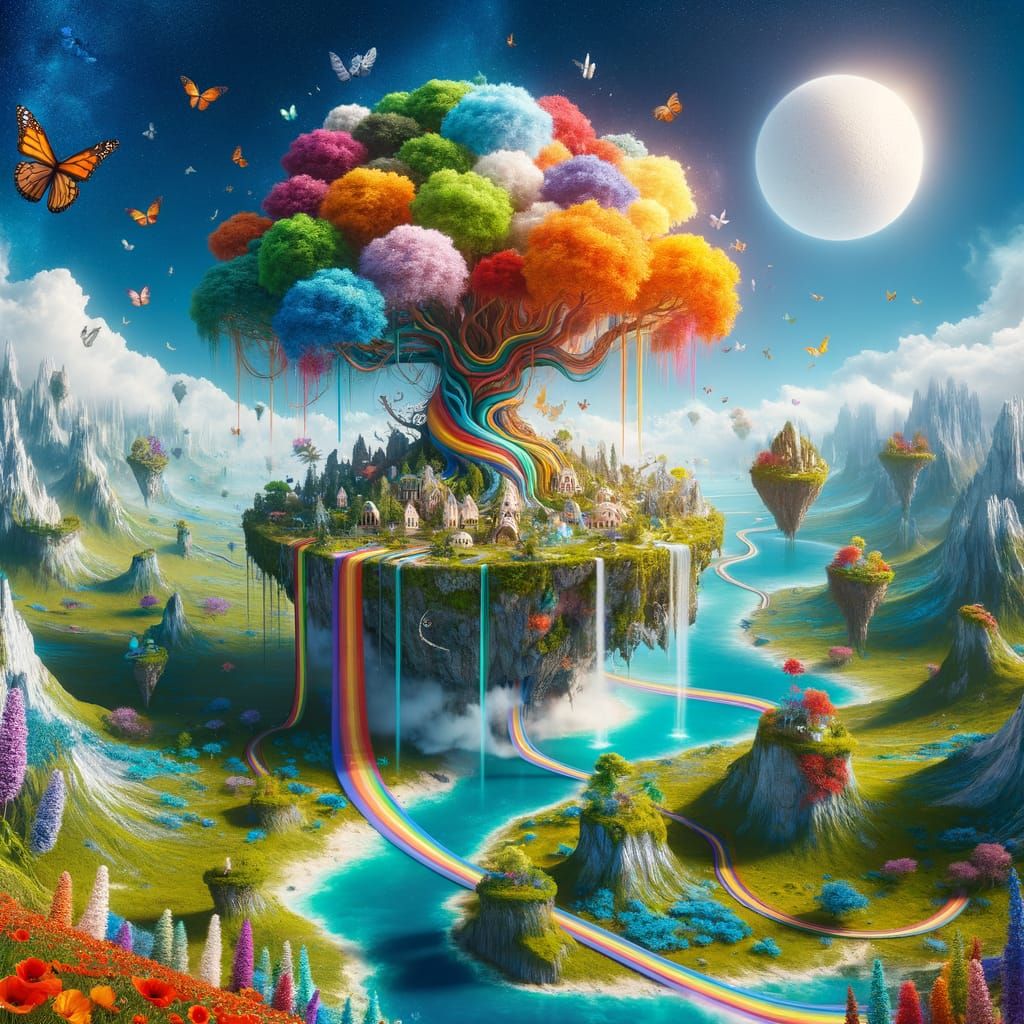 Floating Tree of Life Island in Exotic Fantasy Landscape