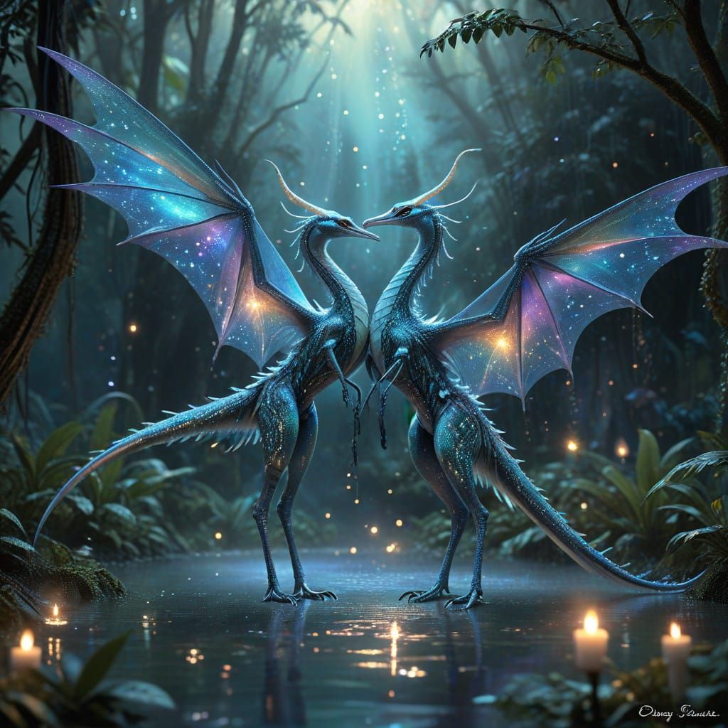 Majestic Quetzalcoatlus Couple Share Ethereal Kiss in Dreamy...