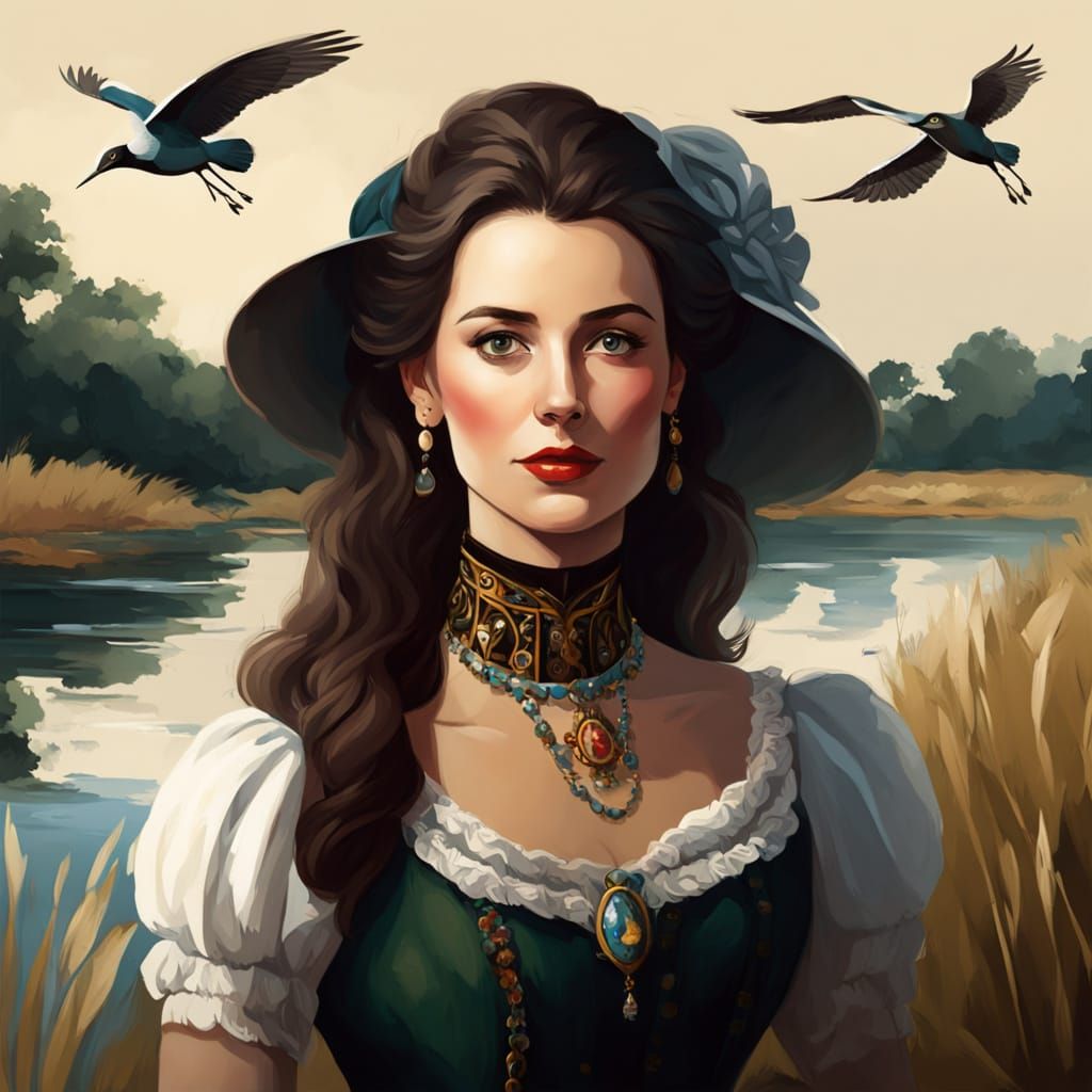 Countess Portrait with Riverbank, in Pre-Impressionism Style