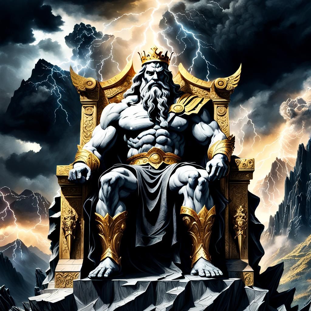 Zeus on Mount Olympus in Digital Charcoal Painting