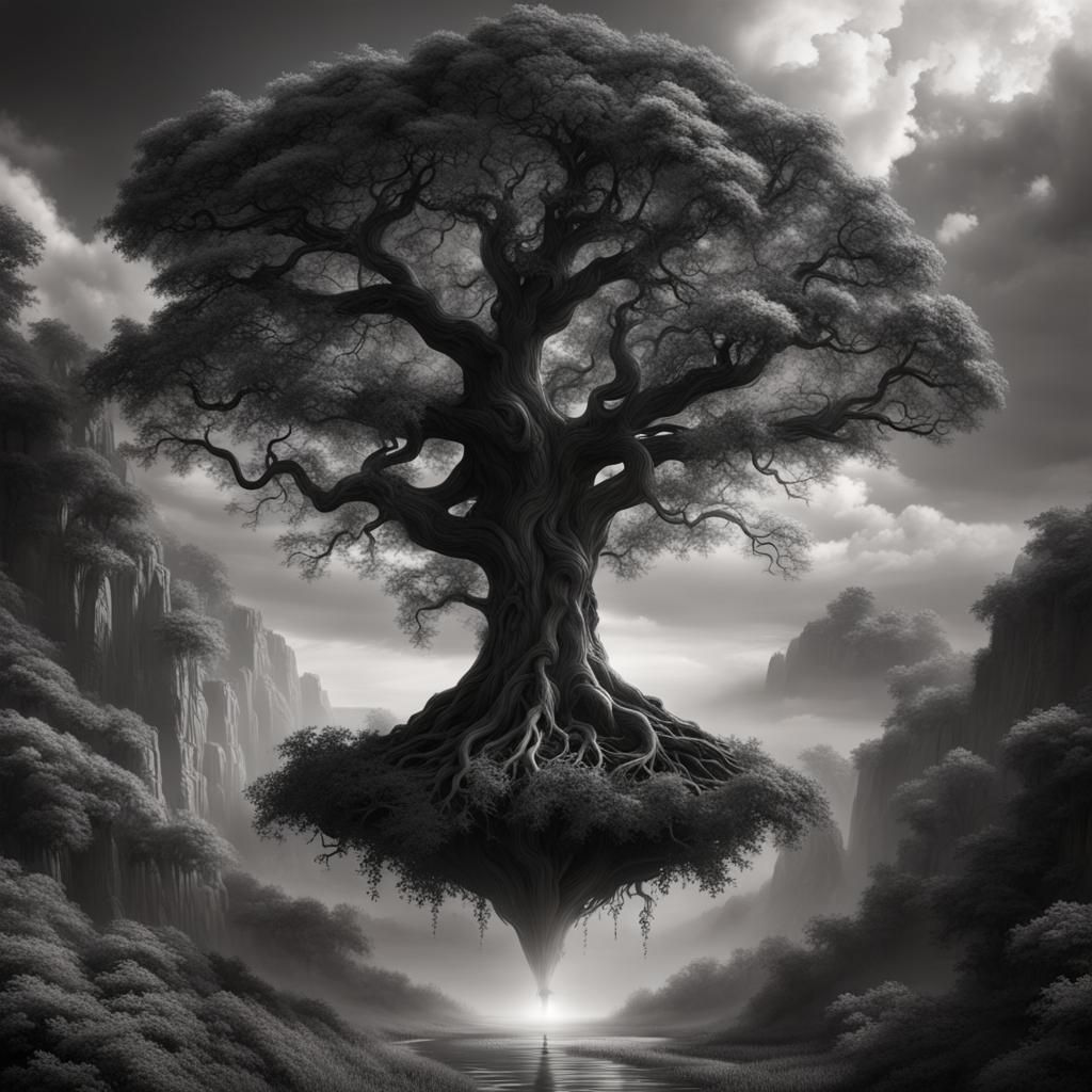 Monochrome Tree of Life Digital Painting