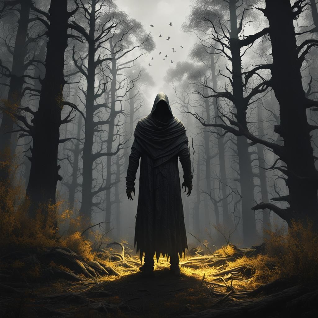 Eerie Figure Watching from Dark Forest