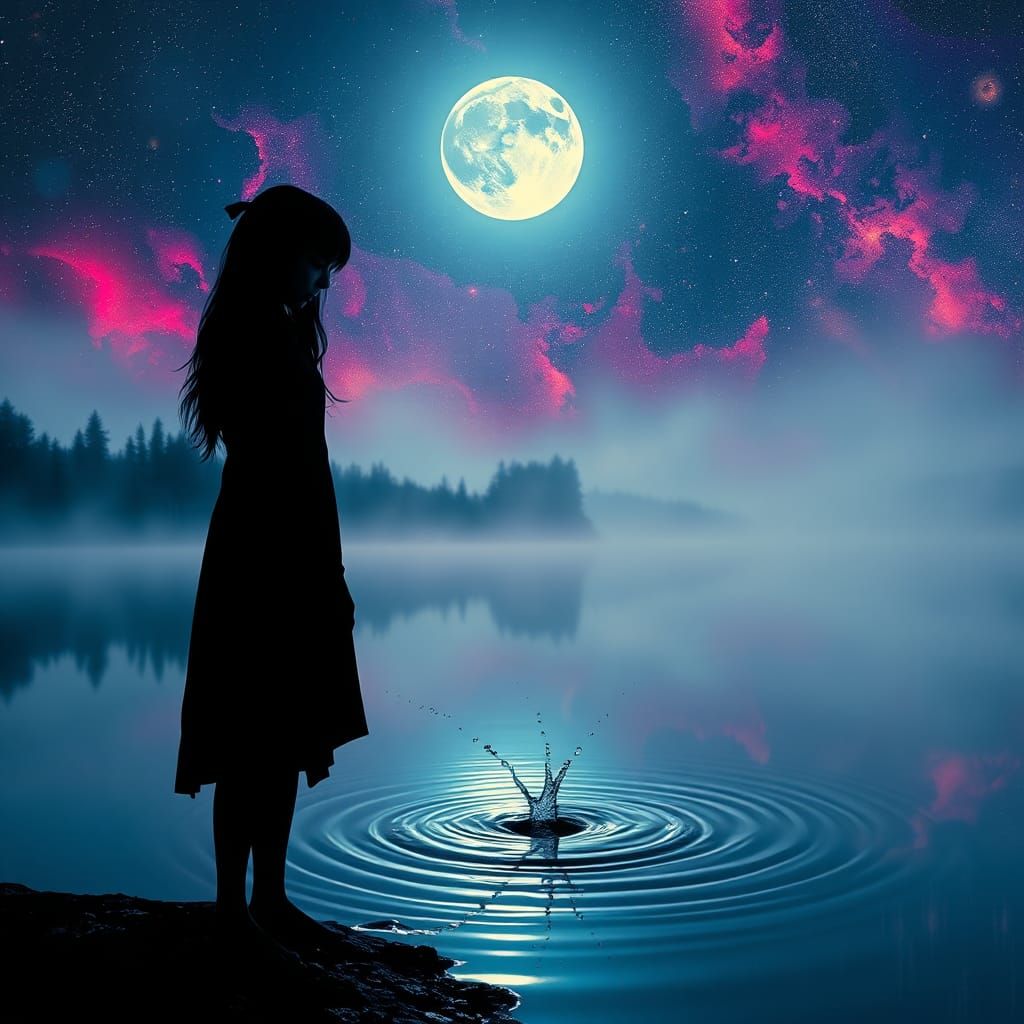 Eerie Lake Ritual in Junji Ito Horror Manga Style