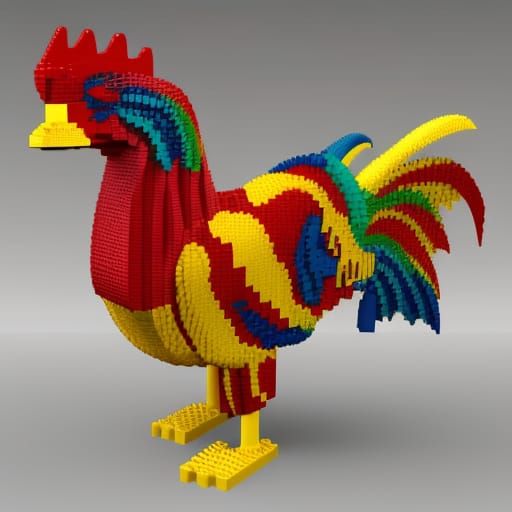 Giant Lego Rooster Sculpture in Isometric 3D