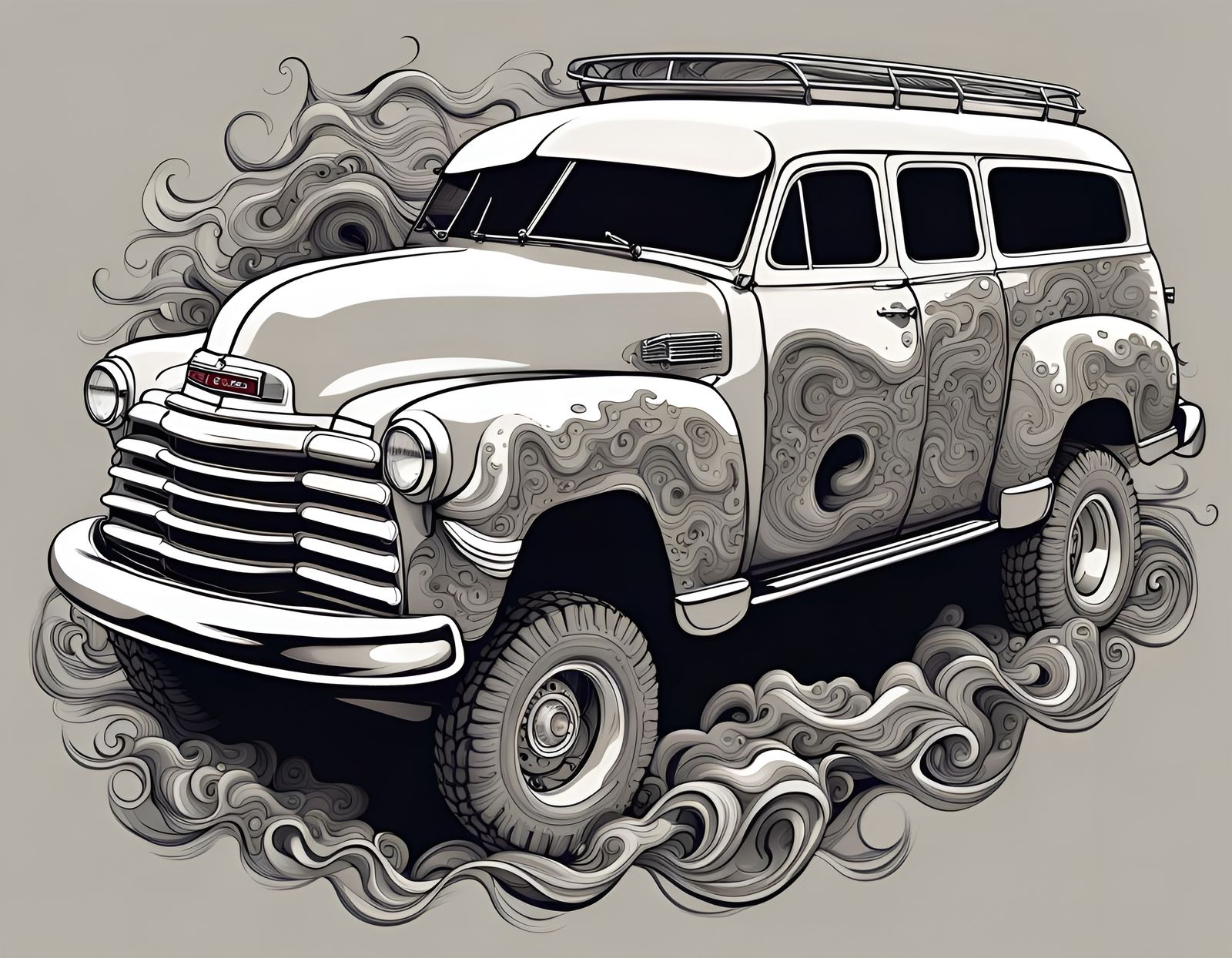 1952 GMC Suburban Offroad in Vector T-Shirt Art