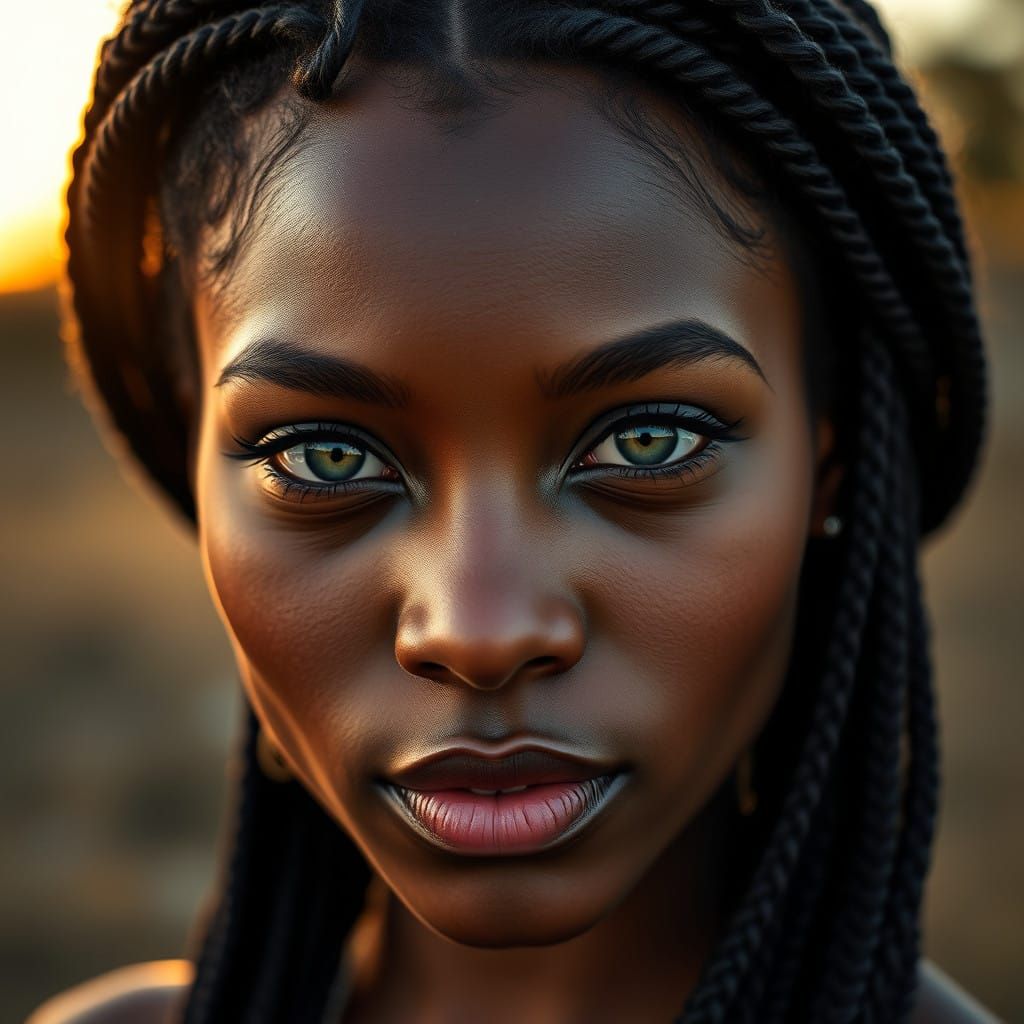 Realistic Digital Portrait of a Young Black Woman in Confide...