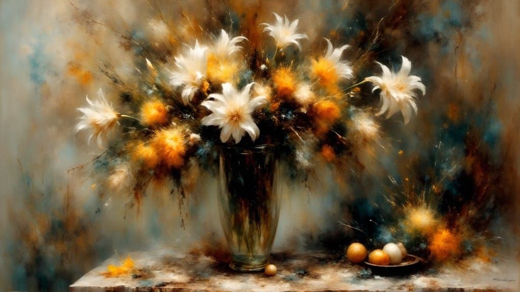 Wilting Lily Still Life in 1902 Oil Painting Style