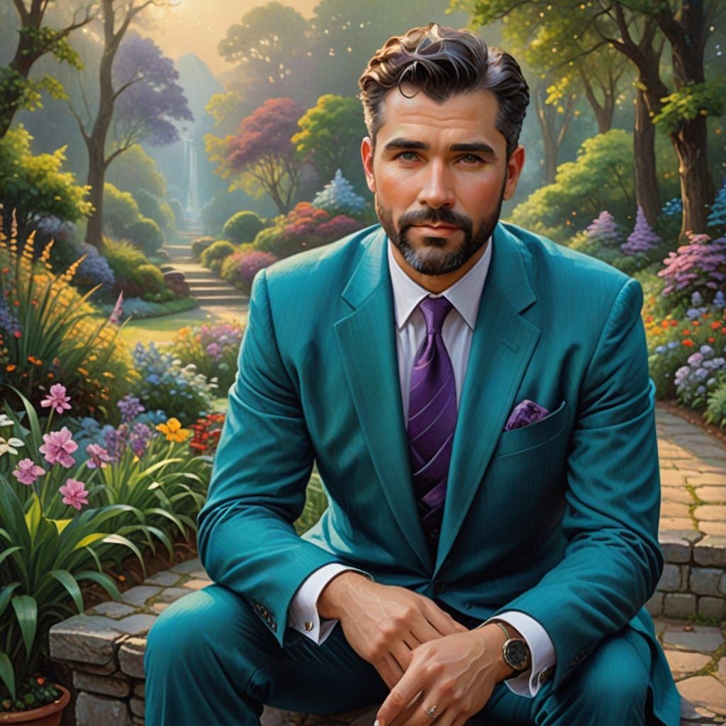 Handsome Gentleman in Turquoise Velvet Suit