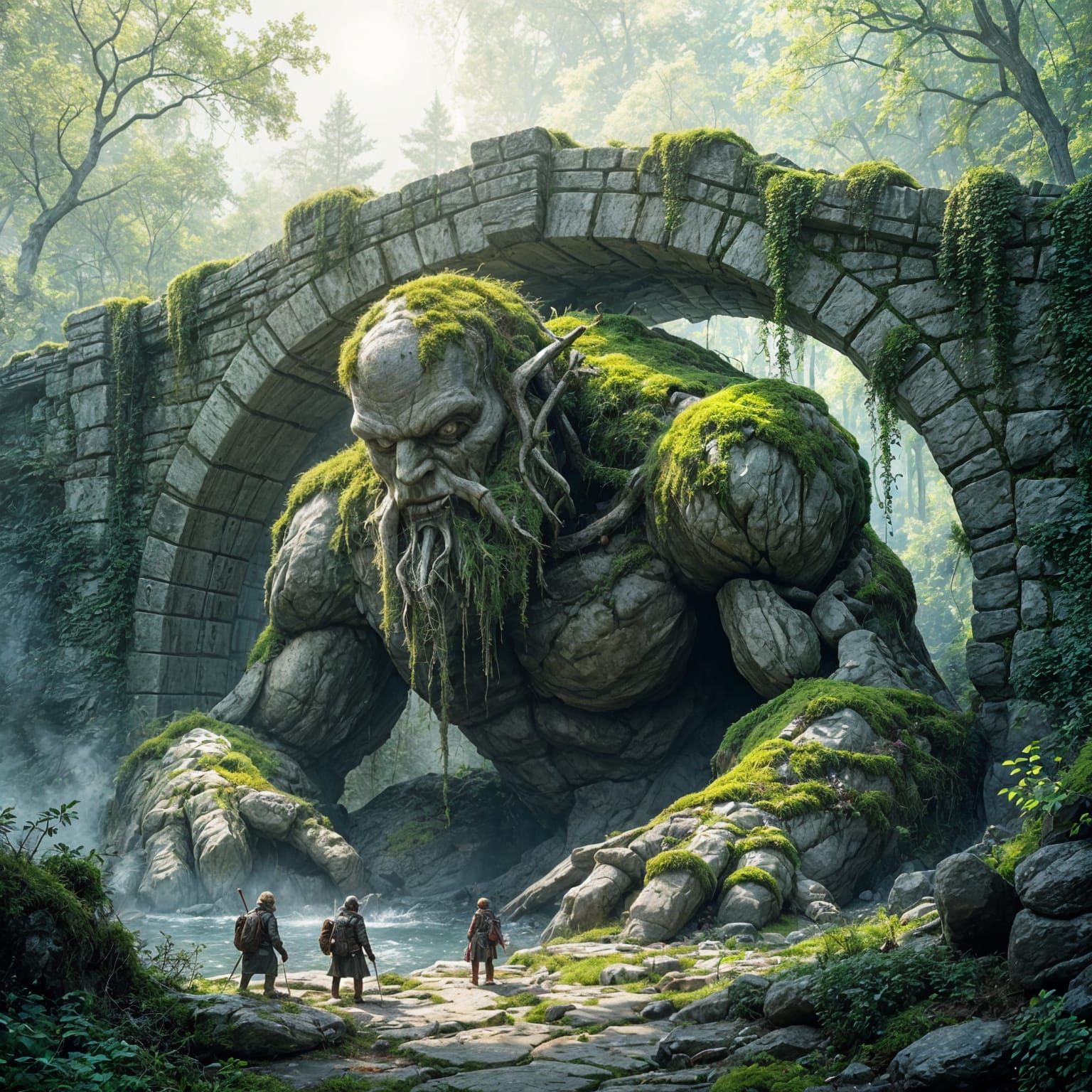 Sleeping Stone Golem Under Ancient Bridge
