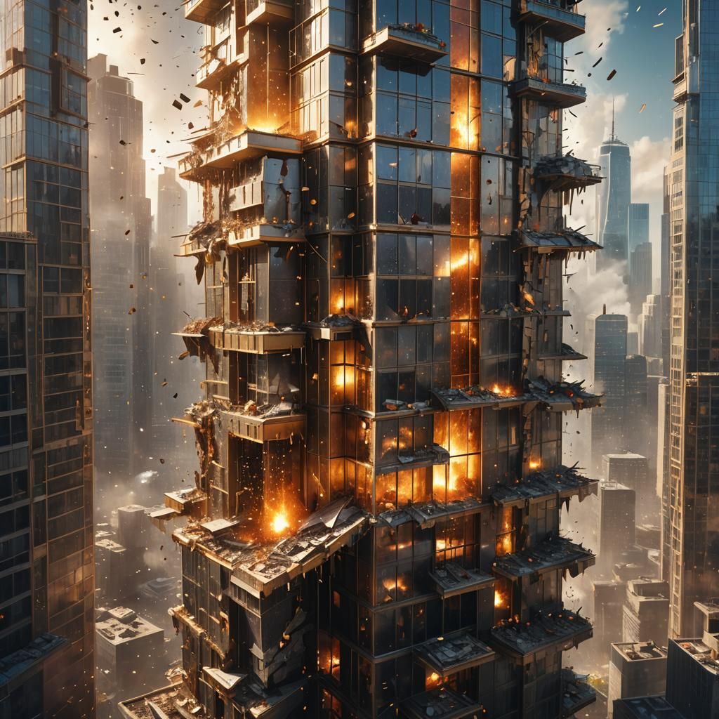 Skyscraper Explosion in High-Resolution Digital Art