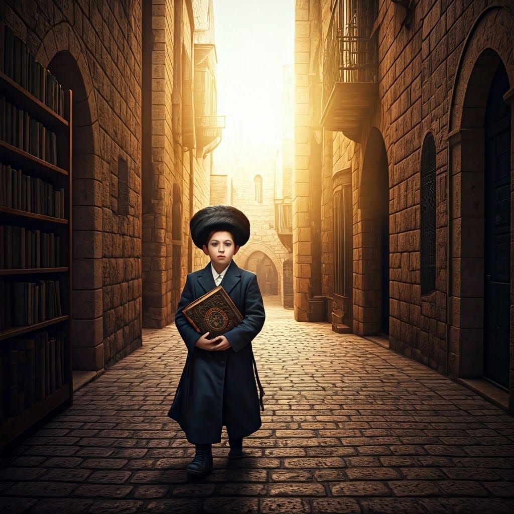 Ultra-Orthodox Boy Rushes to Study under Ancient Bookshelf a...