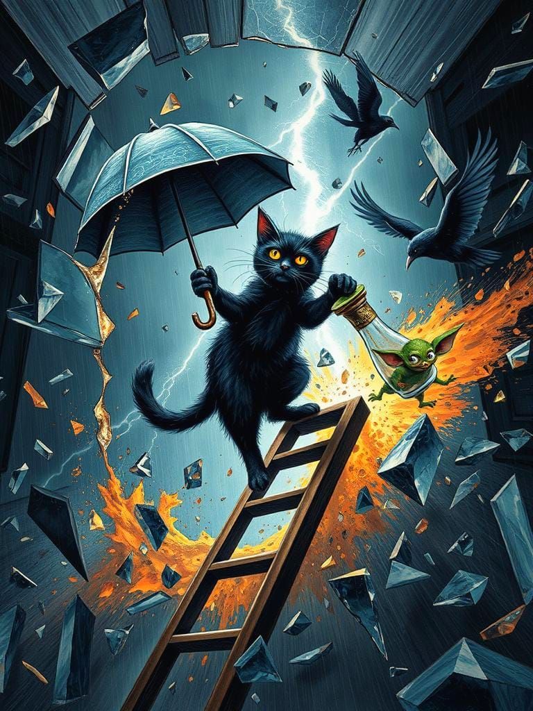 Black Cat's Bad Luck Burst in Shatterpunk Style
