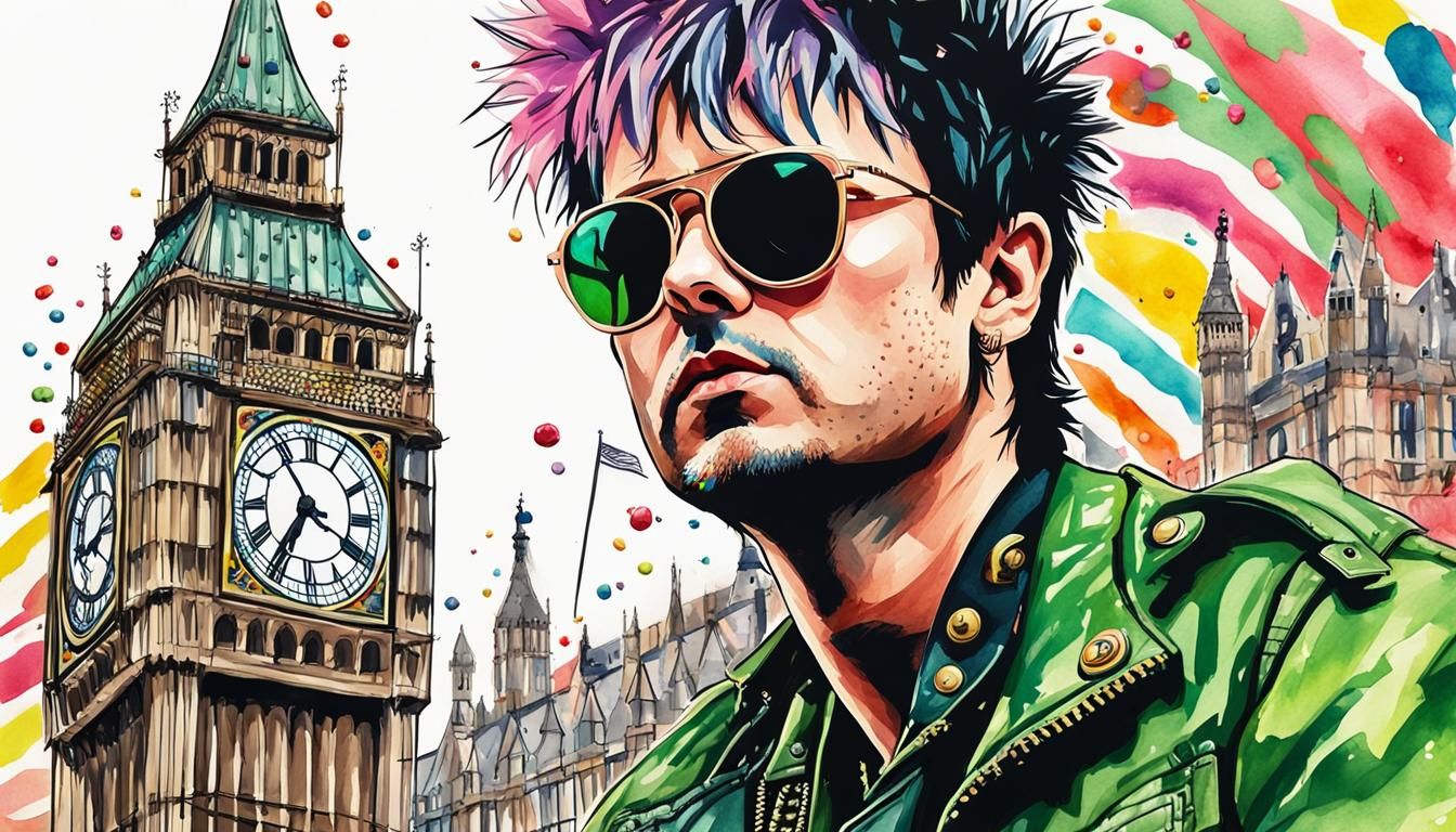 Punk Singer in London: Watercolor Pop-Art Portrait