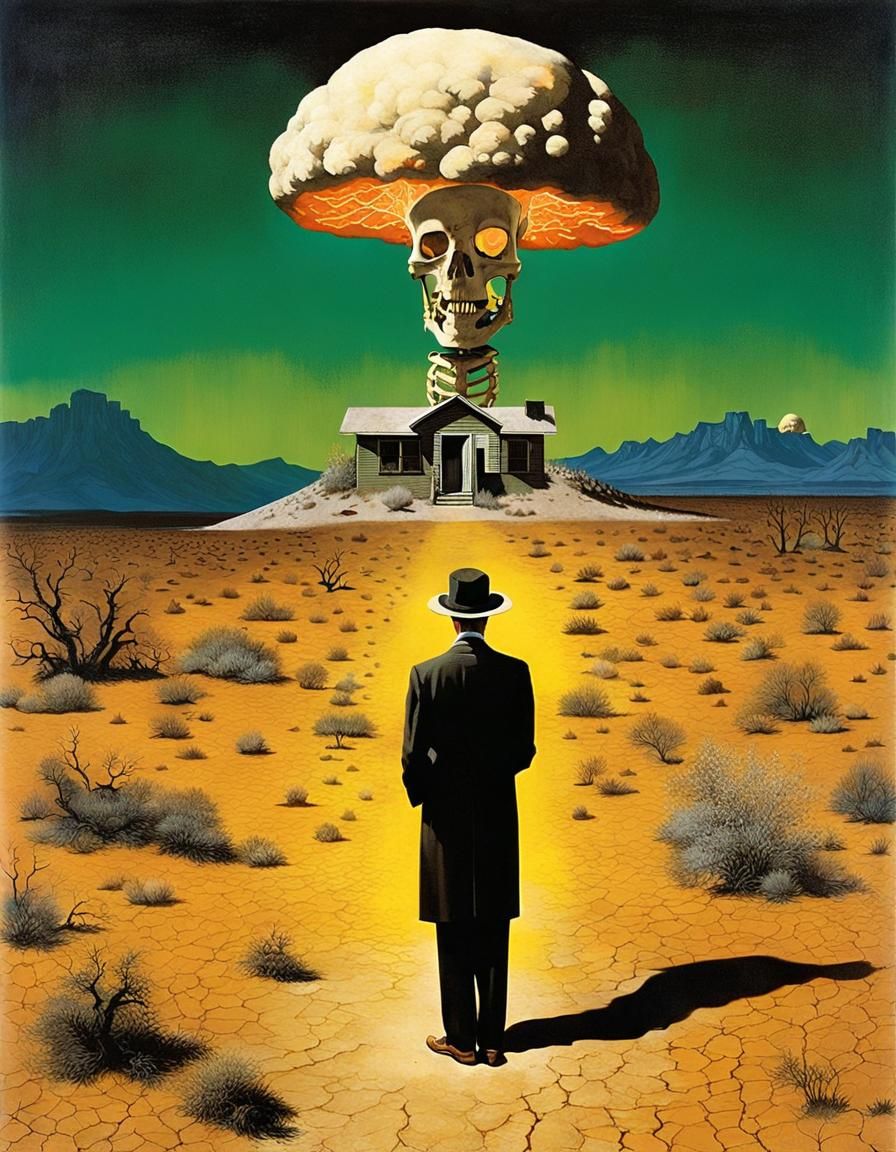 Radioactive Skeleton in Surreal Desert Town