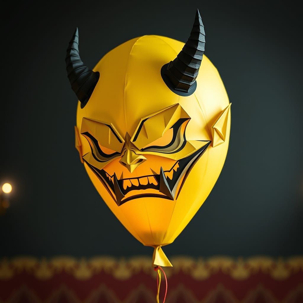 Menacing Devil Face Balloon in Origami Style
