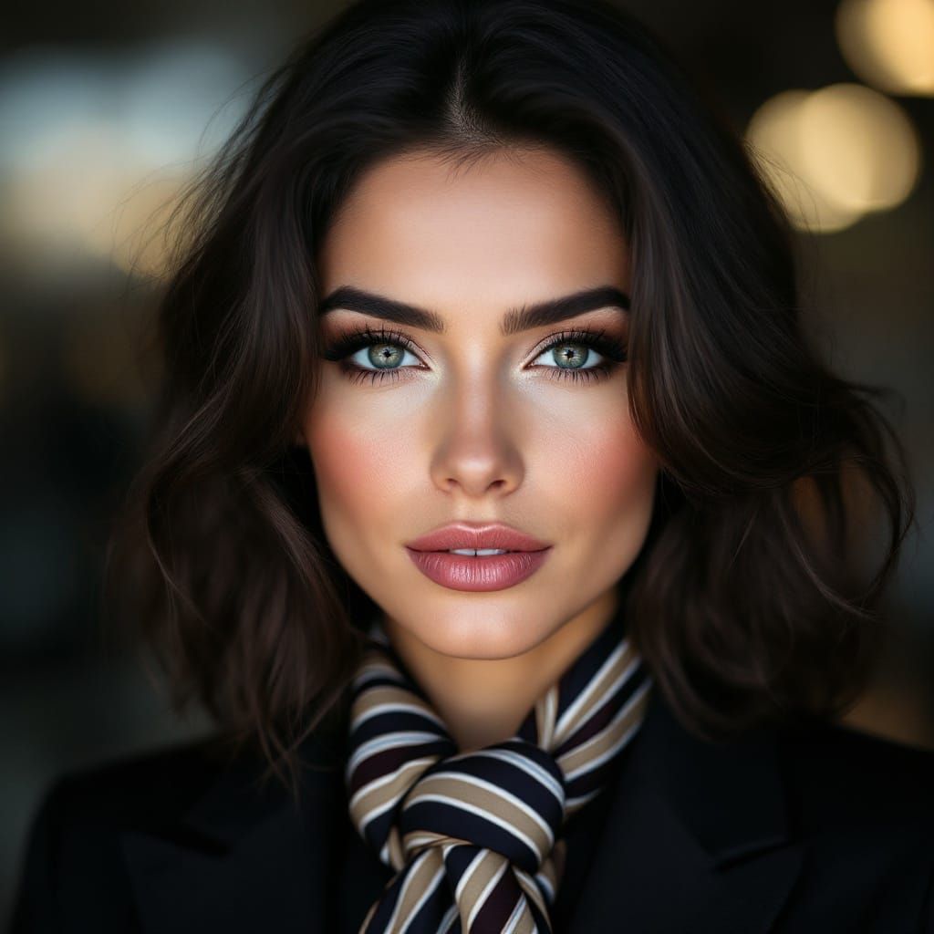 Sharp British Businesswoman in Striped Tie