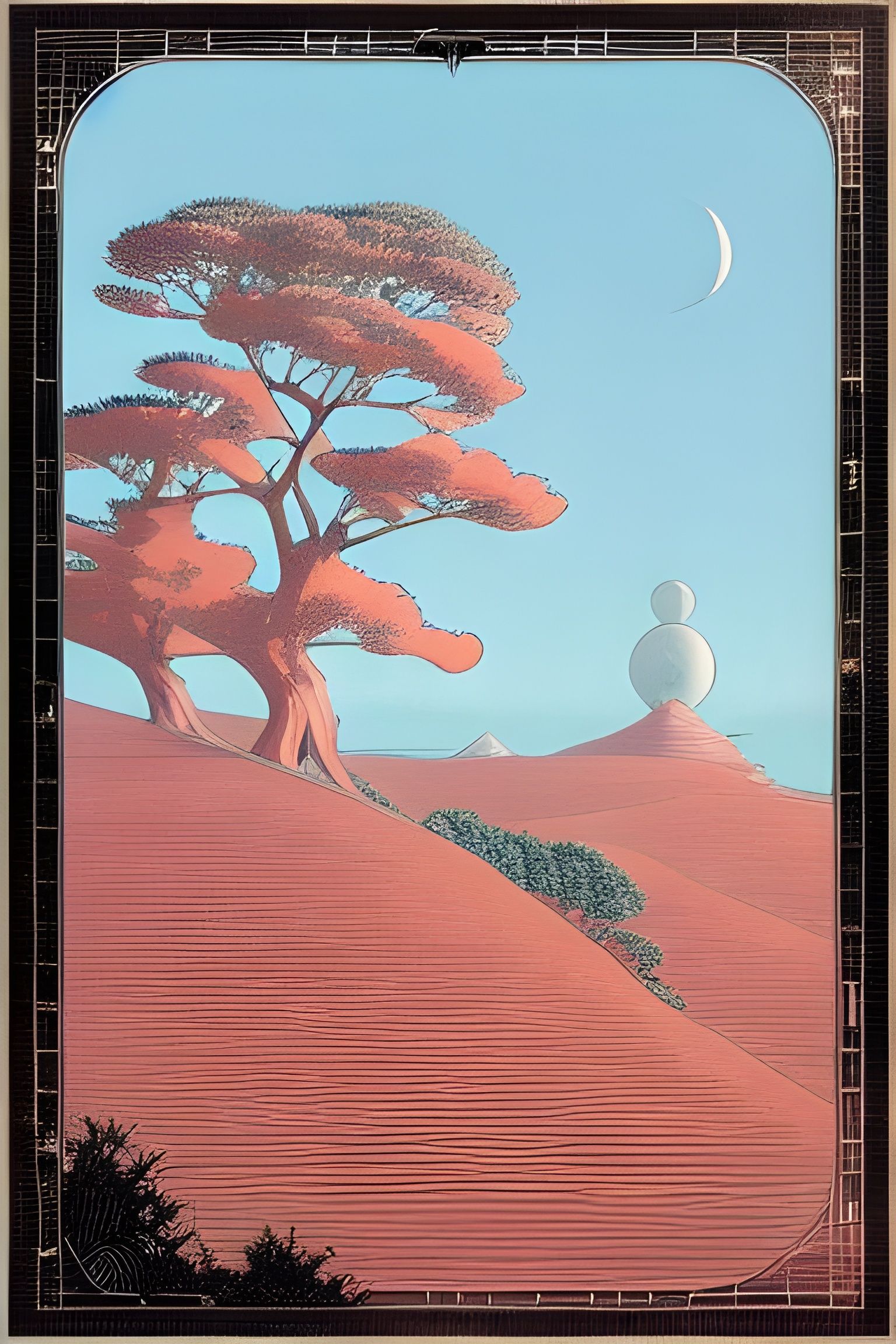 Cypress Tree on Mars: A Surreal Digital Illustration