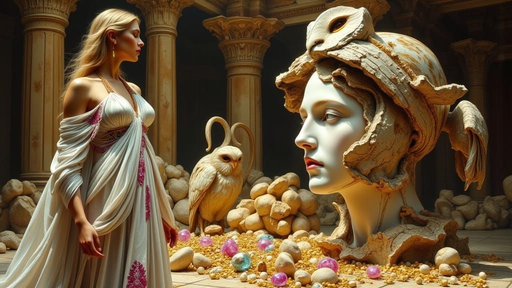 Ethereal Goddess of Wisdom in Ancient Temple