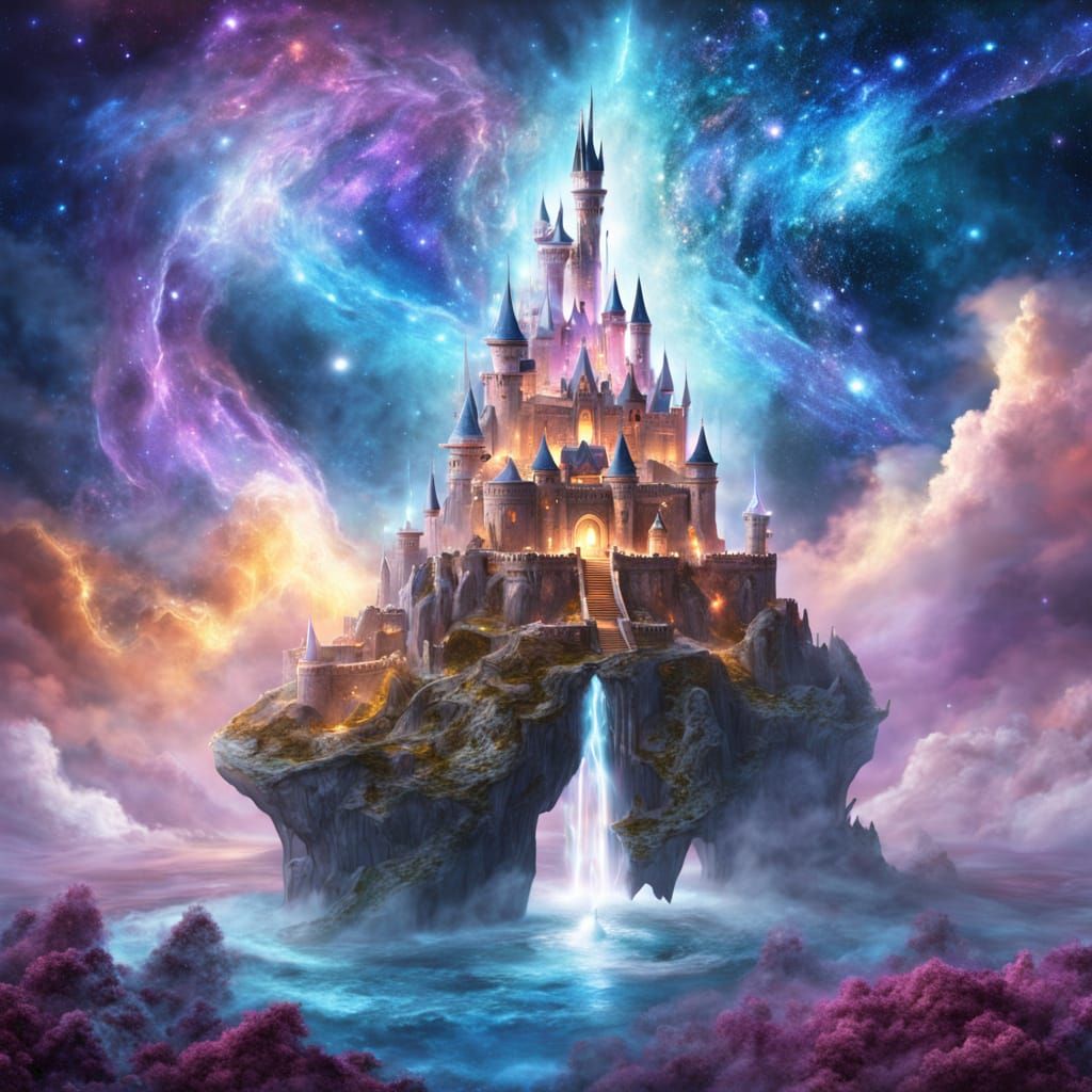 Crystal Castle on Floating Island in Nebula