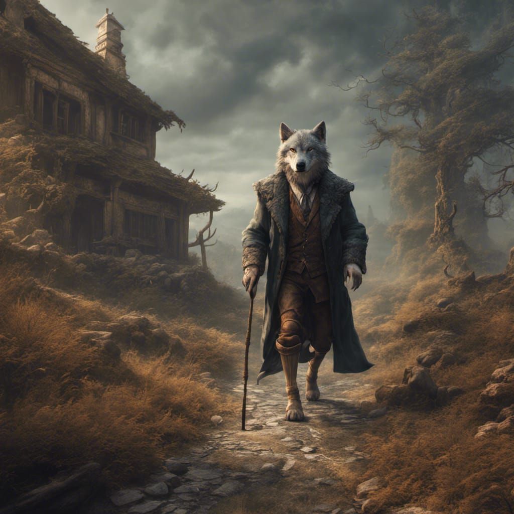 Old Wolf's Journey: Detailed Fantasy Concept Art