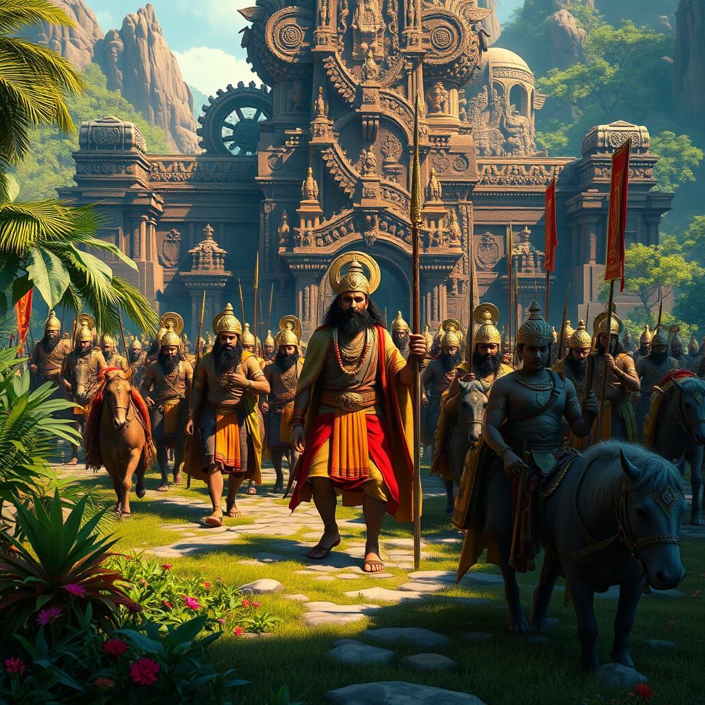 Lord Rama's Army in Regal Attire, Escorting Ravana's Devoted...