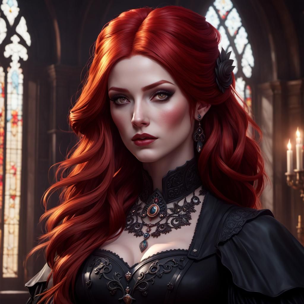 Gothic Redhead Portrait in Hyperdetailed Digital Art Style