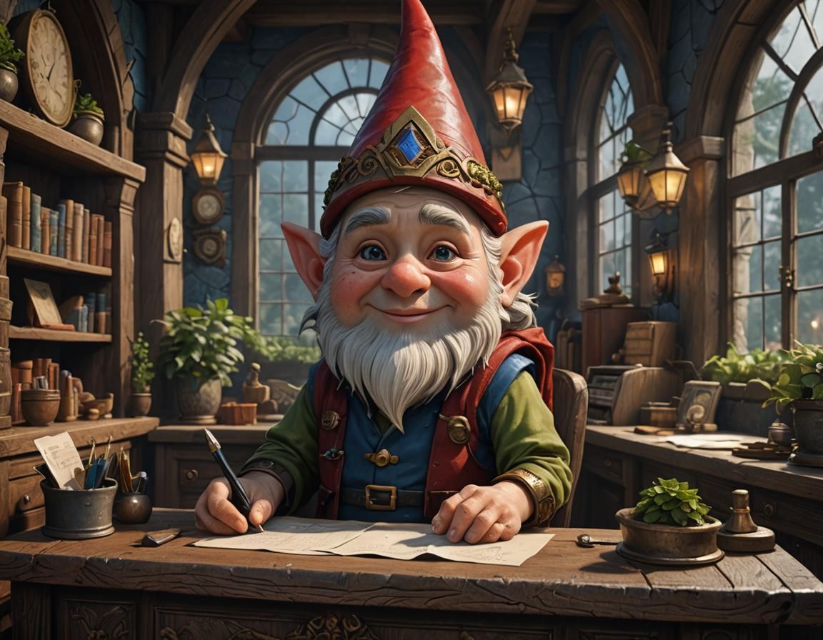 Gnome Receptionist: Detailed Fantasy Concept Art