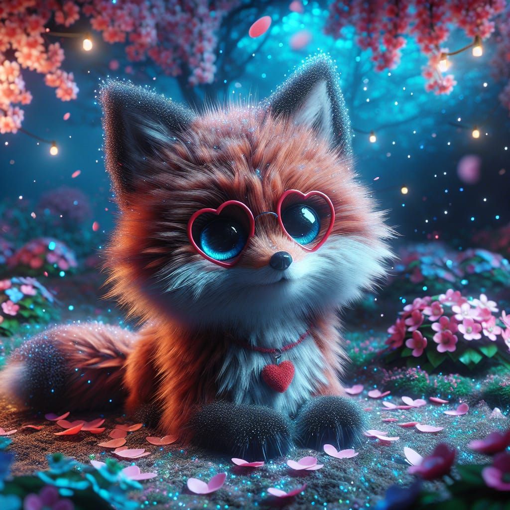 Fox with Sunglasses in Magical Garden: Hyperrealistic Digita...