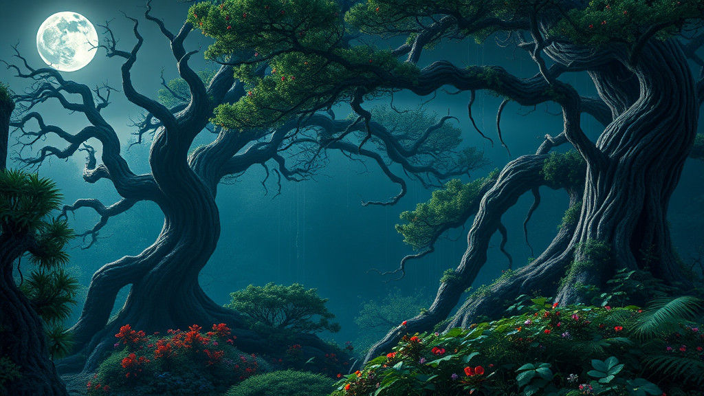 Ethereal Silver Moonlit Forest Concept Art