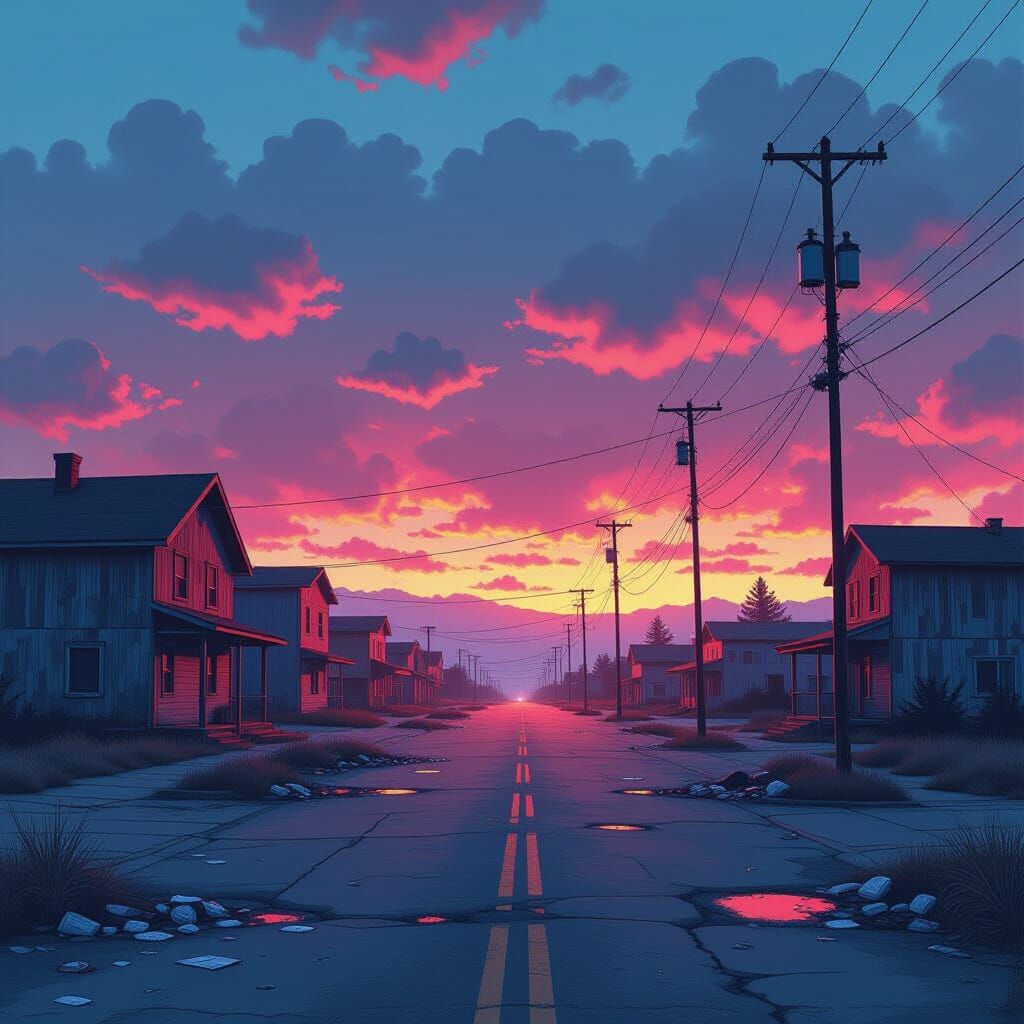 Hyperrealistic Desolate Suburb in Vibrant Colors