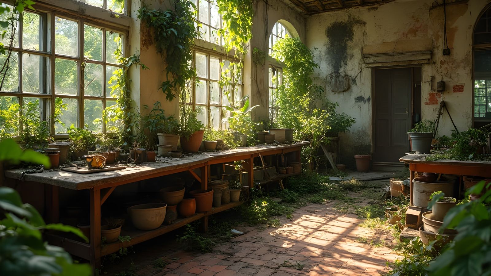 Abandoned Potting Shed Interior at Golden Hour