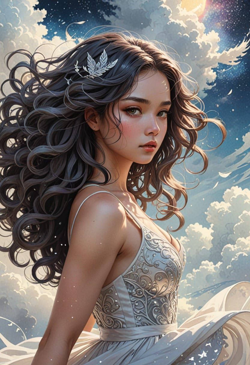 Ethereal Fantasy Maiden in Whimsical 2D Illustration Style