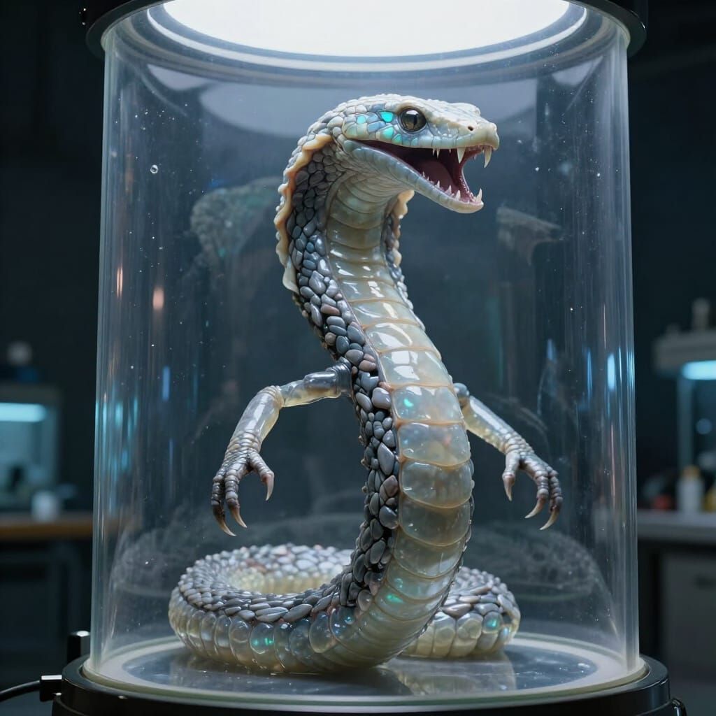 Rare Mecha Fauna "Siamese-Cobra" in High-Tech Containment