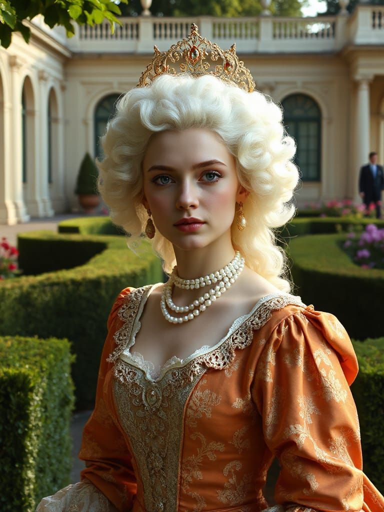 Young Empress Catherine Alexeyevna in Palace Garden, 18th-Ce...