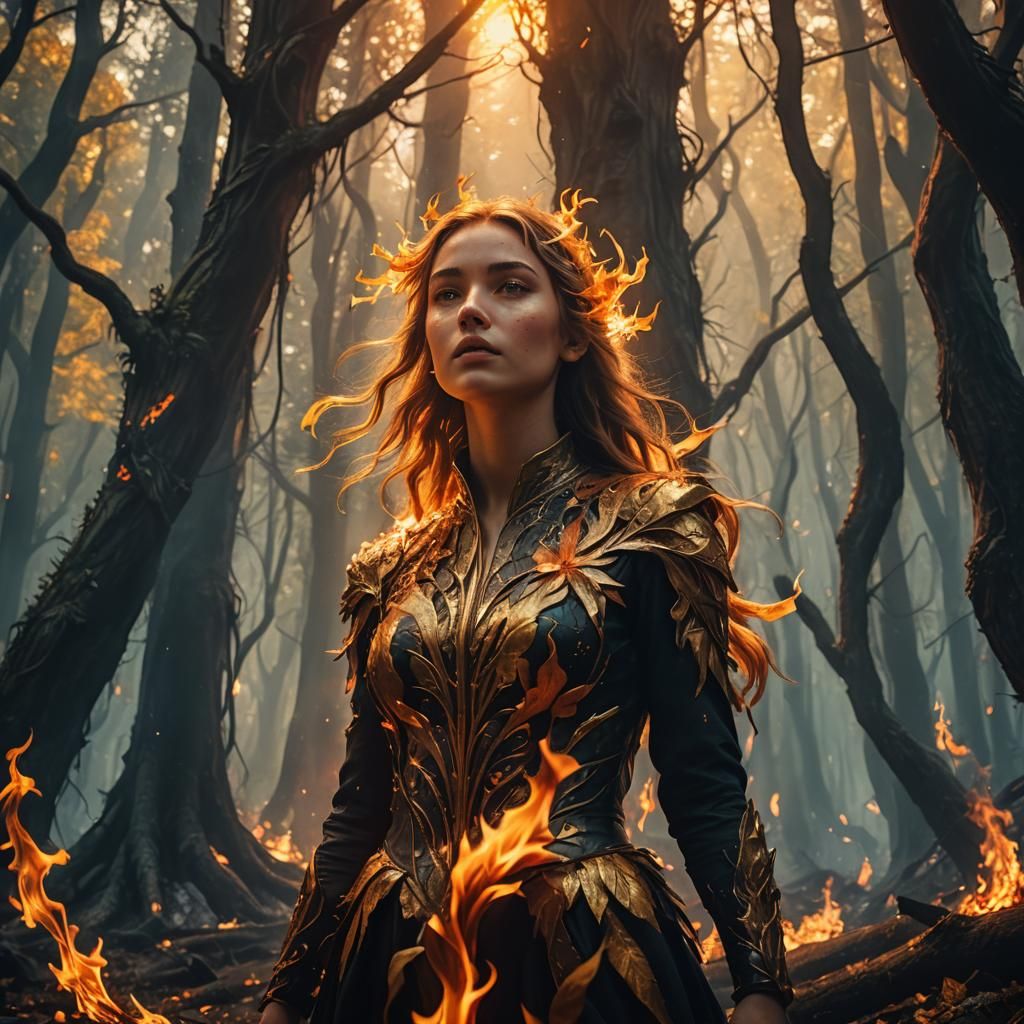 Lily in Flames: Surreal Fantasy Art