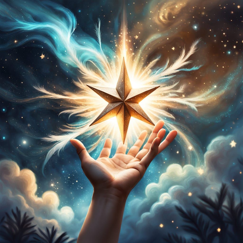 Glowing Star on Palm of Hand in Whimsical Watercolor Style